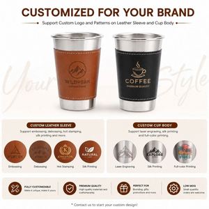 Custom Leather <b>Wrapped</b> Stainless Steel Cup Promotional Corporate Gift Portable Reusable Metal Tumbler for Outdoor Camping - Product Image 5