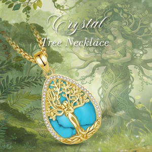 Bijoux Mère et Enfant, collier avec pendentif en forme de larme en turquoise plaqué or 18 carats, arbre de vie, pour la vente en gros et les cadeaux - Product Image 5