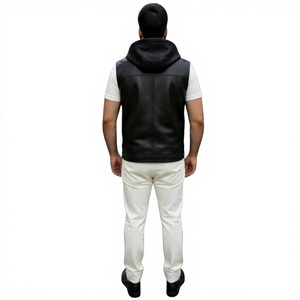 <b>Top</b> Quality Custom Made New Men Vintage Leather Vest Jacket Zip up Classic Vest with Hood Sleeveless Jacket Style Vests - Product Image 6