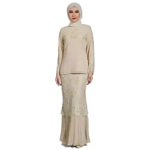 OEM ODM modernes muslimisches Kleid Abaya und Baju Kurung aus Malaysia mit handgezeichnetem und gepolstertem Druck