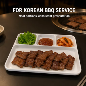 내구성이 뛰어난 친환경 화이트 멜라민 플라스틱 바베큐 디너 접시, 재사용 가능한 경량 서빙 트레이 (한국식 바베큐 식당용) - Product Image 1