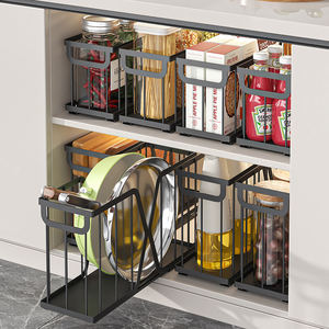 Panier en métal étroit coulissant pour armoires de cuisine, étagère de rangement coulissante pour épices <span class=keywords><strong>et</strong></span> casseroles, panier de rangement coulissant - Product Image 4