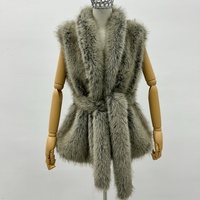Gilet en fausse fourrure pour femme, col cranté, couleur personnalisée, ceinture à la taille, sans manches, duveteux, pour l'hiver