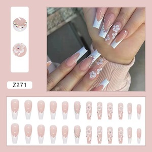 24 Uds <span class=keywords><strong>uñas</strong></span> postizas <span class=keywords><strong>con</strong></span> pegamento diseño <span class=keywords><strong>de</strong></span> <span class=keywords><strong>flores</strong></span> ataúd largo bailarina francesa cubierta completa puntas <span class=keywords><strong>de</strong></span> <span class=keywords><strong>uñas</strong></span> <span class=keywords><strong>acrílicas</strong></span> prensa en las <span class=keywords><strong>uñas</strong></span> - Product Image 2