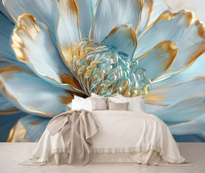 Künstliche Sonnenblumen-Blumen tapete mit grünem und goldenem Blumenblatt-Wandbild für Innenwand dekoration - Product Image 3