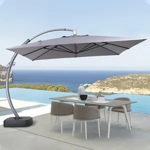 Nhà Máy Trực Tiếp Patio Ô Căn Cứ Overhanging Dù Che 3.5*3.5M Vuông Roma Cantilever Parasol Với Nối Dài Cực