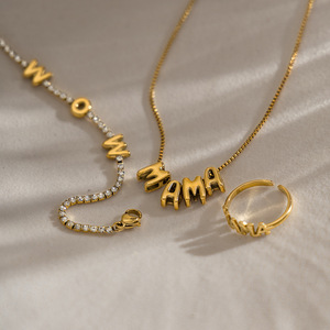 Collier Songfu Nouveau Style <span class=keywords><strong>Chic</strong></span> Français Fête des Mères <span class=keywords><strong>MAMA</strong></span> en Acier Inoxydable Plaqué Or 18K avec Zircon Cubique, Bijou Exquis de Luxe Léger pour Femme - Product Image 4