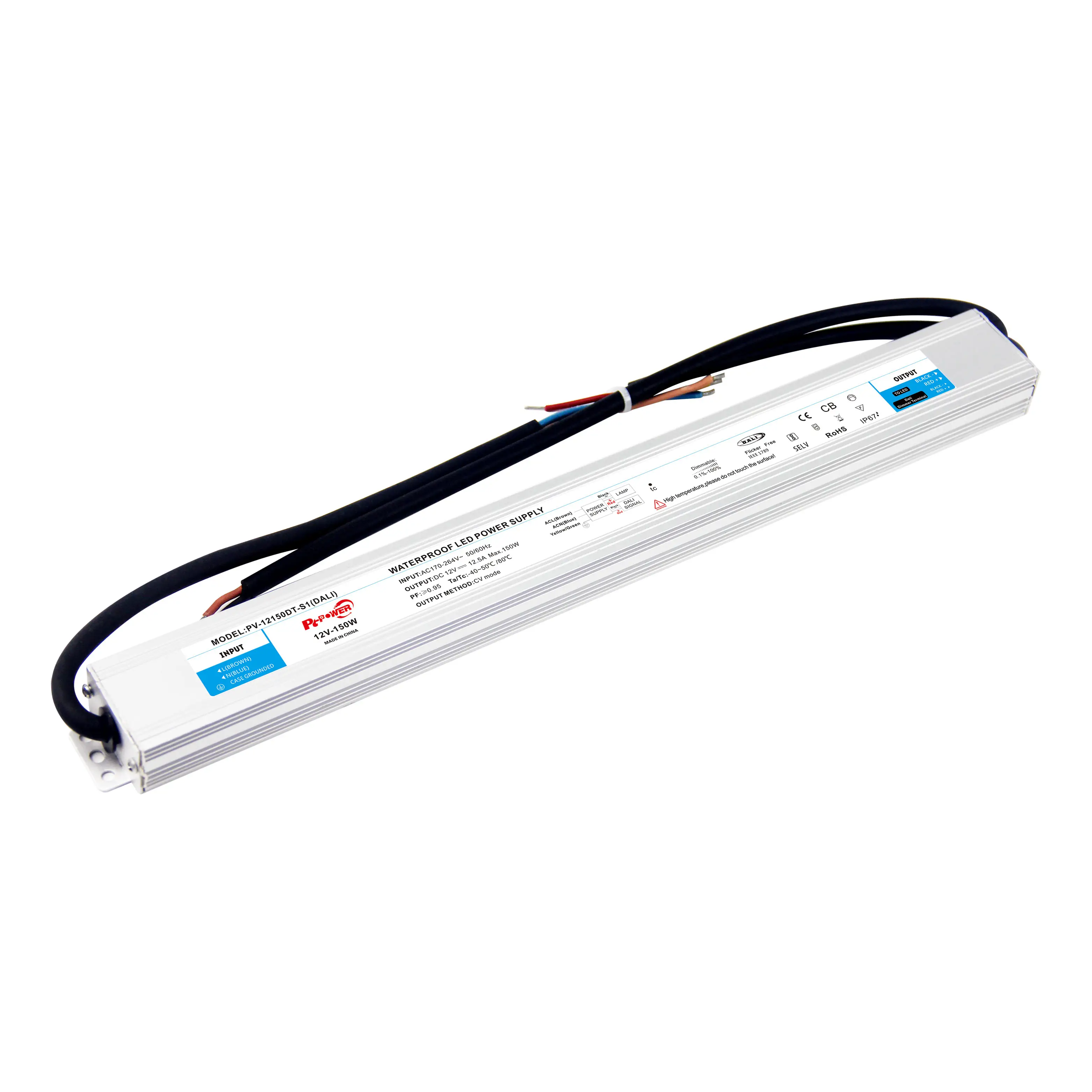 Slanke Outdoor Ip67 Waterdichte 36W 60W 75W 100W 150W 200W 100-240V Ac Naar Dc Dimbare Dali Led Driver Voor Led Strip