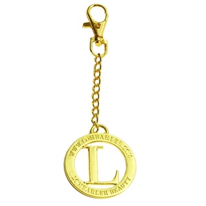 Gold Plating Handbag Accessories Custom L Letter Hollow Round Metal Keying Alloy Metal Purse Plate With Chain