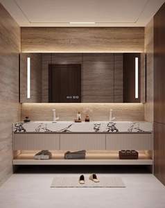 모던 호텔 욕실 세면대 화이트 대리석 상판 수납장 스트라이프 스타일 욕실장 공장 맞춤 제작 - Product Image 1