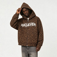 Sweat à capuche Cyber Grunge imprimé léopard, veste texturée gaufrée, cardigan rétro américain à fermeture éclair bidirectionnelle, manteau vierge personnalisable DTG