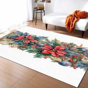 Bleu Rouge Poinsettia Xmas Botanique Tapis Antidérapant pour Bureau à Domicile pour Salon Décor De Noël Disponible Couloir Motif - Product Image 1