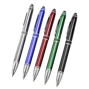 Material escolar e escritório, caneta retrátil personalizada, alumínio, azul, marrom, roxa, de metal, com bola