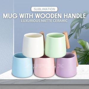 Tazas Sublimables con Revestimiento Auplex, Elegancia de Tazas con Asa de Madera, Taza de Cerámica Mate de 11 oz con Asa de Madera - Fondo Plano - Product Image 2