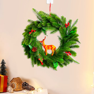 Corona Navideña Artificial con Adorno de Ciervo 52x50cm para Decoraciones Festivas - Product Image 3