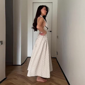 Vestidos de satén retro con lunares para mujer, de verano, lavables, de tela no tejida, largos hasta el suelo, ajustados, ropa de boutique al por mayor, ¡los más vendidos! - Product Image 3