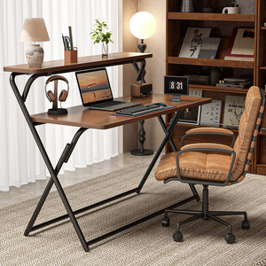 Foldable Computer <b>Desk</b> Rectangle Wood Top Metal Frame Home Office <b>Study</b> <b>Desk</b> For 1 Person - Product Image 1