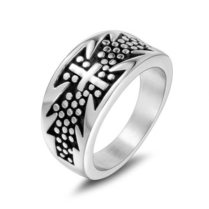 Men's <b>Titanium</b> Steel Cross <b>Ring</b> Polka Dot Pattern Party Jewelry SA259 - Product Image 1