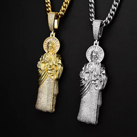 Vente chaude plaqué or San Judas pendentif nouvelles tendances pur S925 argent broche réglage Moissanite chrétien religieux jésus pendentif