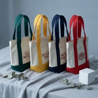 Sac fourre-tout en toile bicolore solide, pliable, portable, écologique, recyclable, réutilisable, 16 oz, cadeau promotionnel, logo personnalisé, double