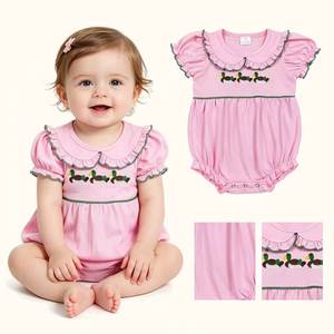 En stock: Pelele rosa con cuello de muñeca y bordado de pato para bebés y niñas pequeñas, ropa de boutique infantil al por mayor, precio de fábrica. - Product Image 1
