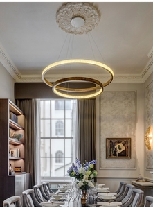 Araña LED moderna de lujo dorada, anillos circulares decorativos colgantes simples para dormitorio, interior nórdico Industrial para restaurante Bar - Product Image 5