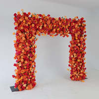 Mur de fleurs artificielles en soie roses et oranges durables pour arche de mariage et décoration d'événements