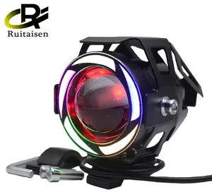 Motorcycle LED RGB Headlight U7 Moto lights for scooter motorbike Fog Lamp Angel Devil eyes LED External Flashing warning Light