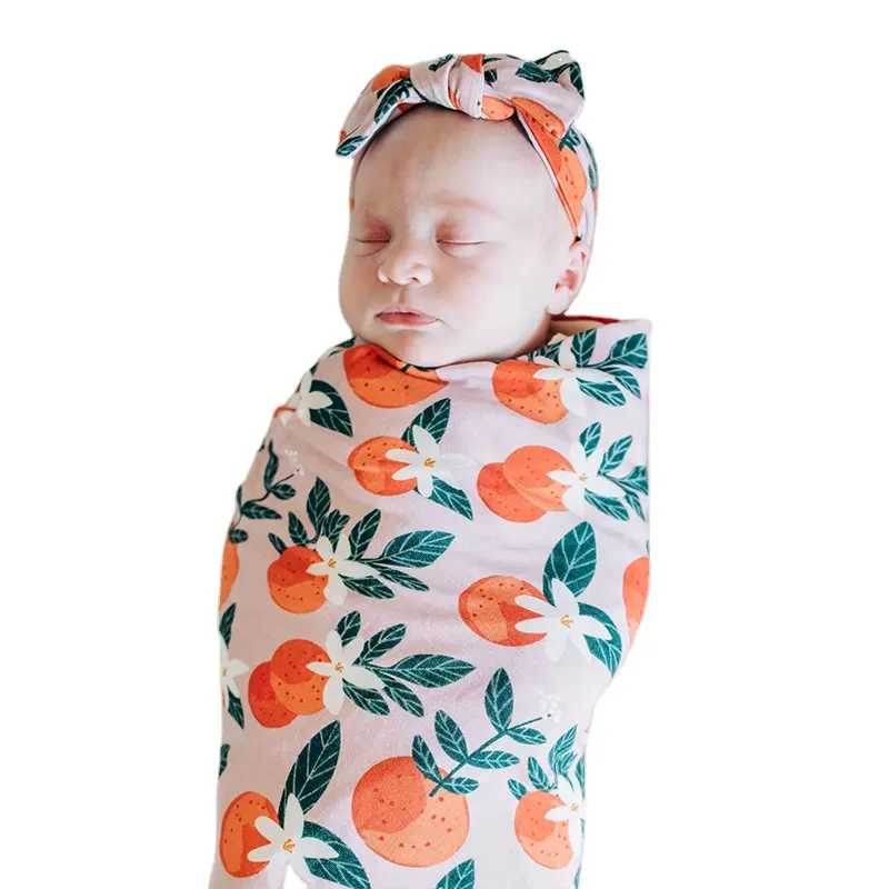 Selimut bedong bayi cetak organik selimut Muslin katun organik alami Set Beanie dan bedong ramah lingkungan