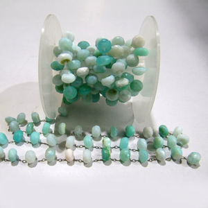 Natural Blue Opal Rondelle Faceted 8mm Beaded Chain Peruvian Opal <b>Rosary</b> chain Sold Per foot - Product Image 1