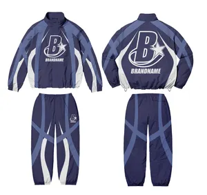 Custom Logo Nylon 2 Piece Set Zipp Up Vintage Windbreaker Sublimation Tracksuit Windbreaker Short Set