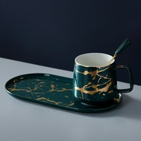Tasse à café en céramique marbrée dorée, tasse à lait, tasses à thé en porcelaine et ensemble de soucoupes avec assiette