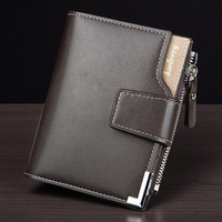 Dompet Kulit PU Kasual Pendek Pria Model Baru, Multifungsi, Resleting, Tempat Koin, Lapisan Poliester, Grosir