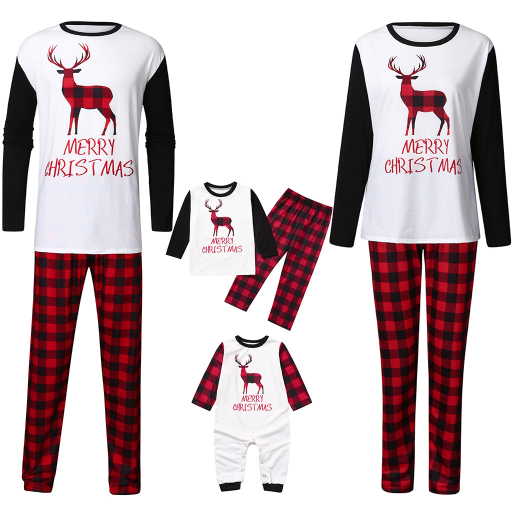 Kids Christmas Pajamas Children Sleepwear Antlers Plaid Print Women'S Sleepwear Family Christmas Pajama Set