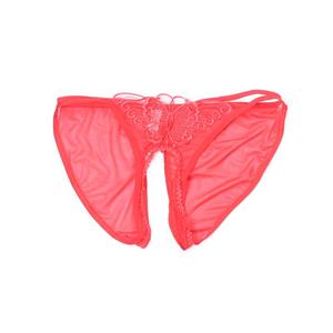 Sexy Butterfly Embroidered Mesh Open Crotch Panties For Women Red Low Rise Thong Nylon Lingerie - Product Image 5