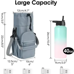 2024 Hot Sale Portable Sports Water Bottle Carrier Nylon Insulated Water Bottle Holder Sling Bag Shoulder Strap Waterproof