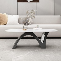 Nouvelle table basse de salon moderne, minimaliste, luxe léger, avec structure métallique durable et plateau en ardoise, petit meuble de salon.