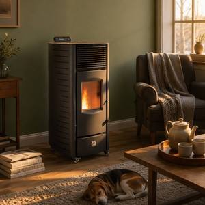 Stufa <span class=keywords><strong>a</strong></span> <span class=keywords><strong>Pellet</strong></span> Fangran 80B con Mobile Alto, 12kW, Riscaldamento <span class=keywords><strong>a</strong></span> Convezione, Caminetto con Ampia Finestra Panoramica per Negozi - Product Image 2