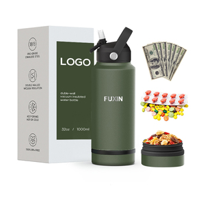 Bouteille de sport <span class=keywords><strong>d</strong></span>'extérieur avec couvercle et poignée, thermos isolé sous vide avec compartiment inférieur pour pilules, collations, glaçons - Product Image 1