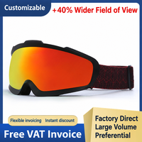 Masque de ski double couche anti-buée avec montures noires/rose/blanches, grande vue pour le ski, le cyclisme et les sports de neige, compatible avec les lunettes de vue