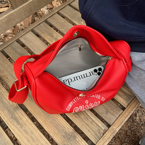 Bolso de pecho para mujer, rojo, con correa ajustable, cierre de cremallera, para uso diario, color sólido, con letras bordadas, bolso cruzado - Product Image 2