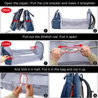 Sac à couches extensible 3 en 1 pour bébé Sac à dos avec poste à langer Lit Impression imperméable Pratique Solution de soins pour bébé 3 en 1