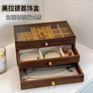Wood Jewelry <b>Box</b> With Drawers And Lid For Rings Necklaces Bracelets <b>Earrings</b> Storage Elegant Rectangle Design - Product Image 2