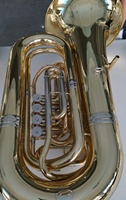 Tuba Rotary Bb Kelas Tinggi OEM Lapisan Emas Kuningan Kuning dengan Bell Kuningan 5/4 Nada Bb, Dilengkapi 4 Rotary Key & Pipa Tiup Kuningan Emas (JTU-210)