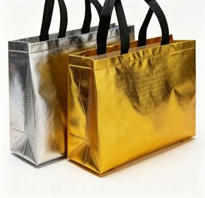 Bolsa de Compras Plegable Impermeable con Logotipo Personalizado, Laminada en Oro y Plata, de Tela No Tejida, con Lámina Metálica, Holográfica y Láser - Product Image 4