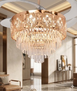 Lustre silencieux à télécommande pour la décoration de la maison, ventilateur de plafond moderne en cristal doré avec pales rétractables - Product Image 2