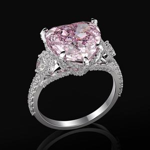 925 plata esterlina 18K oro blanco 11ct gran rosa corazón corte, puro diamante anillo de compromiso anillo de bodas, San Valentín anillo, diamante anillo partido anillo de compromiso para las mujeres - Product Image 4