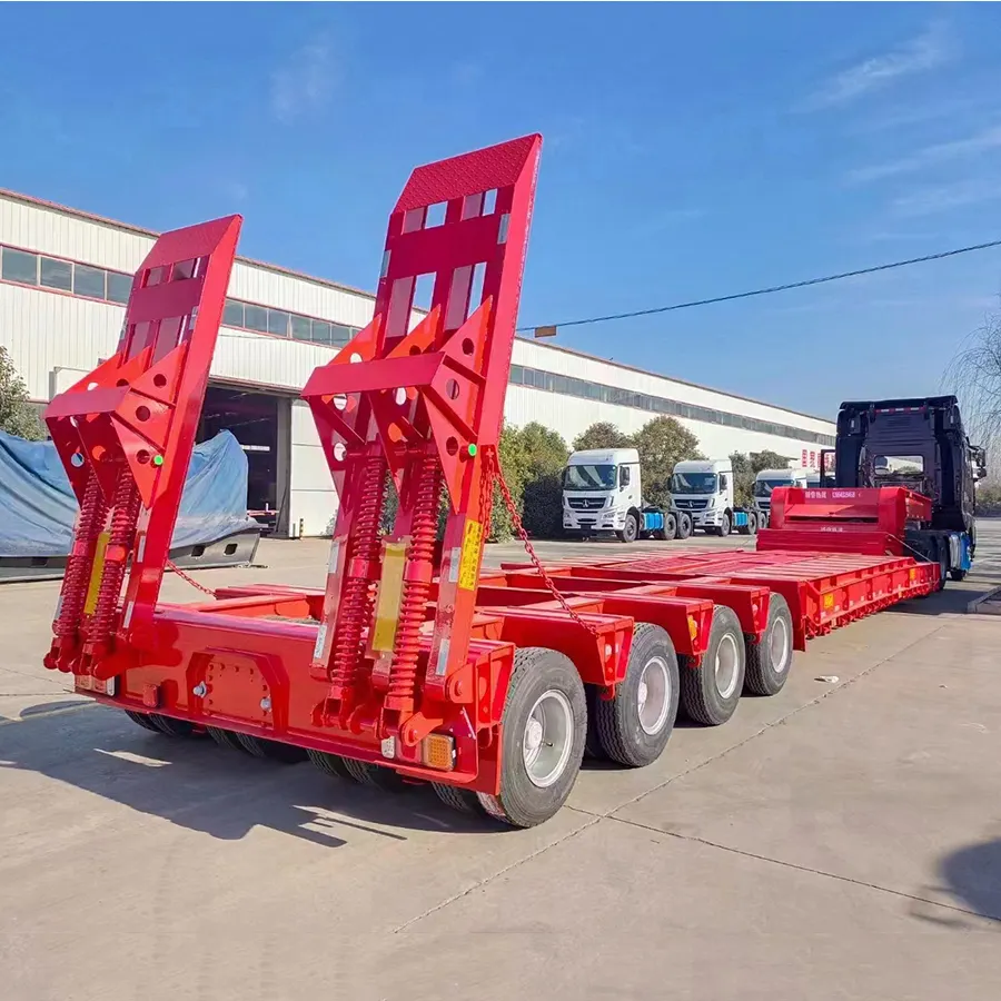 Heavy Duty 100ton 120ton 160ton 3 ejes 4 ejes 40 pies buen precio cuello de cisne Tri-eje 50t 60t Lowboy cama baja semirremolque para la venta