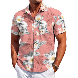 Chemise hawaïenne à fleurs pour homme, manches courtes, imprimée, boutonnée, décontractée, pour les vacances d'été, vêtements de plage - Product Image 1