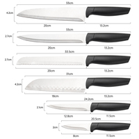 Ensemble de couteaux de cuisine promotionnel à faible MOQ, 6 pièces, avec manche en PP, comprenant couteau utilitaire, couteau à éplucher, couteau à pain et couteau de chef, pour cuisiniers